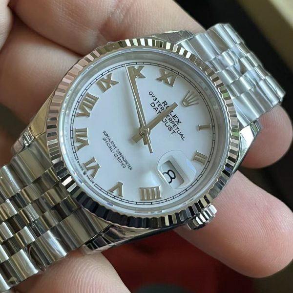 VS Factory Rolex Datejust 36mm White Roman Dial (126234) — detail view 3