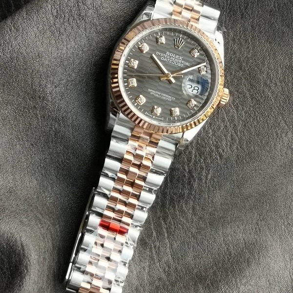 VS Factory Rolex Datejust 36 Two-Tone Everose Gold Slate Grey Fluted Motif Diamond Dial (126231) — detail view 2