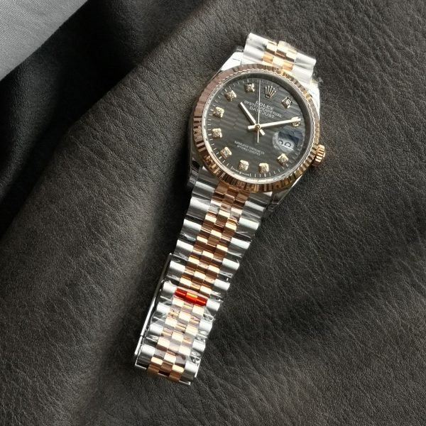 VS Factory Rolex Datejust 36 Two-Tone Everose Gold Slate Grey Fluted Motif Diamond Dial (126231) — detail view 4