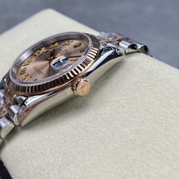 VS Factory Rolex Datejust 36mm Two-Tone Rose Gold Rosé Dial with Diamond Roman Makes (126231) — detail view 6
