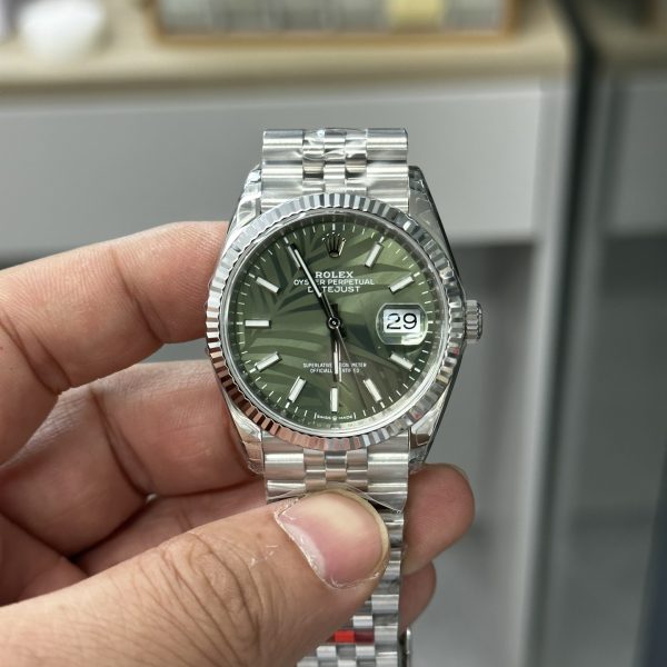 VS Factory Rolex Datejust 36mm Olive Green Palm Motif Dial Jubilee Bracelet (126234) — front product view