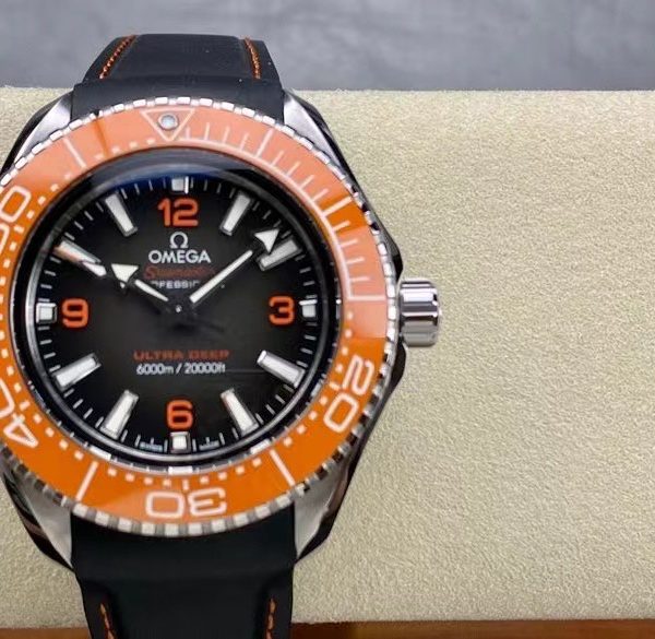 VS Factory Omega Seamaster Ultra Deep 45.5mm Orange Bezel Grey Dial (215.32.46.21.06.001) — detail view 1