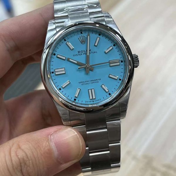 VS Factory Rolex Oyster Perpetual 41mm Turquoise “Tiffany” Blue Dial Smooth Bezel Oyster Bracelet… — detail view 1