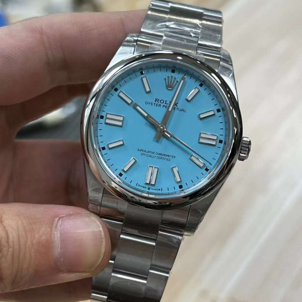 VS Factory Rolex Oyster Perpetual 41mm Turquoise “Tiffany” Blue Dial Smooth Bezel Oyster Bracelet… — detail view 2