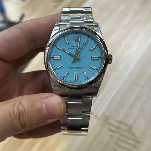 VS Factory Rolex Oyster Perpetual 41mm Turquoise “Tiffany” Blue Dial Smooth Bezel Oyster Bracelet… — detail view 3