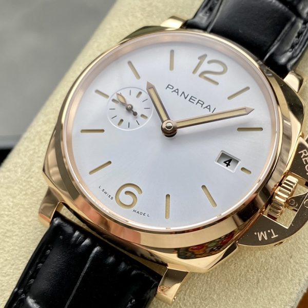 VS Factory Panerai Luminor Due 42mm White Dial Rose Gold Plated Smooth Bezel (PAM01336) — detail view 2