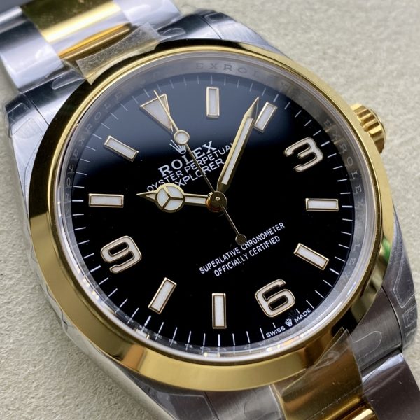 VS Factory Rolex Explorer 36mm Two-Tone Yellow Gold Black “3-6-9” Dial Smooth Bezel Oyster Bracelet… — detail view 3