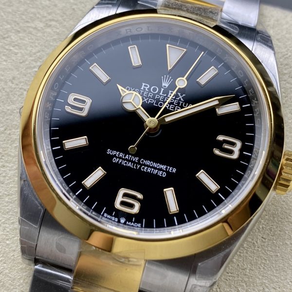 VS Factory Rolex Explorer 36mm Two-Tone Yellow Gold Black “3-6-9” Dial Smooth Bezel Oyster Bracelet… — detail view 2