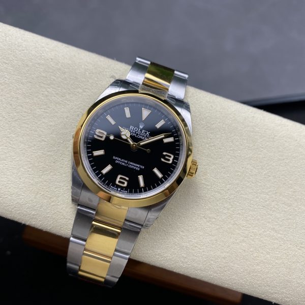 VS Factory Rolex Explorer 36mm Two-Tone Yellow Gold Black “3-6-9” Dial Smooth Bezel Oyster Bracelet… — detail view 4