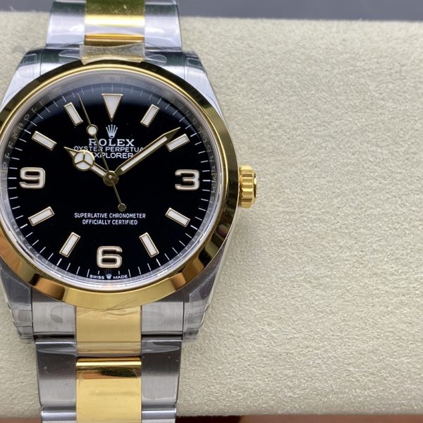 VS Factory Rolex Explorer 36mm Two-Tone Yellow Gold Black “3-6-9” Dial Smooth Bezel Oyster Bracelet… — detail view 1