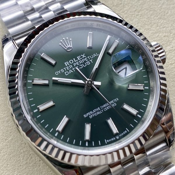 VS Factory Rolex Datejust 36mm Sunburst Green Dial Jubilee Bracelet (126234) — detail view 3