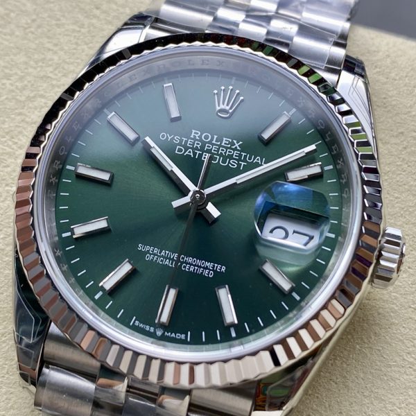 VS Factory Rolex Datejust 36mm Sunburst Green Dial Jubilee Bracelet (126234) — detail view 2