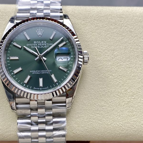 VS Factory Rolex Datejust 36mm Sunburst Green Dial Jubilee Bracelet (126234) — front product view