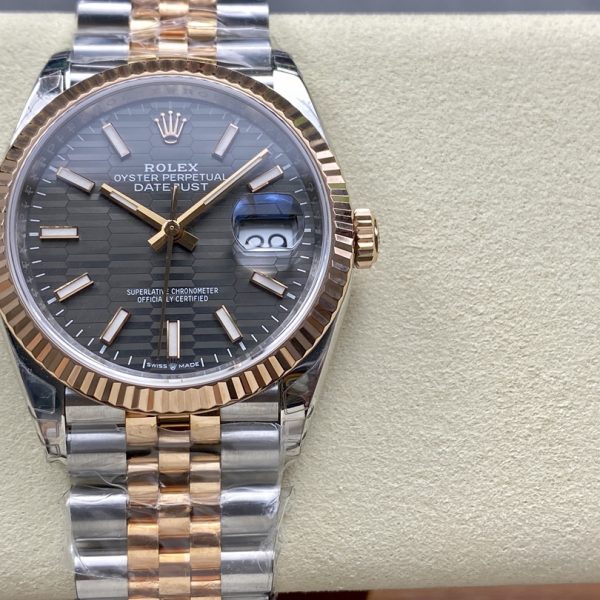 VS Factory Rolex Datejust 36mm Slate Grey Fluted Motif Dial Fluted Bezel Two-Tone Rose Gold Jubilee… — front product view
