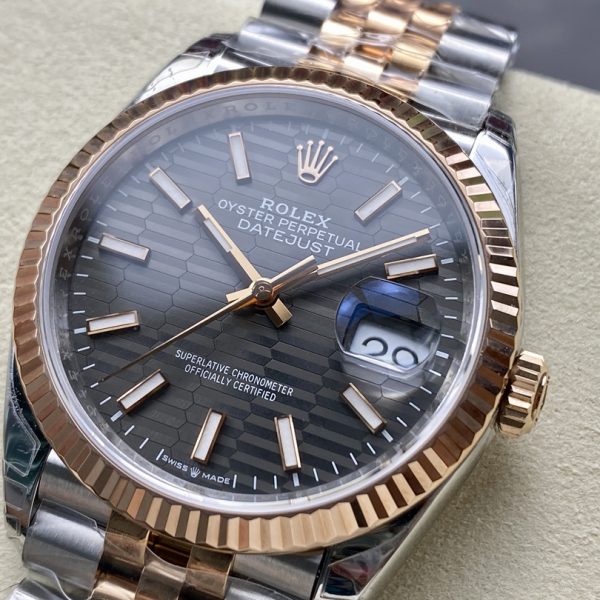 VS Factory Rolex Datejust 36mm Slate Grey Fluted Motif Dial Fluted Bezel Two-Tone Rose Gold Jubilee… — detail view 3