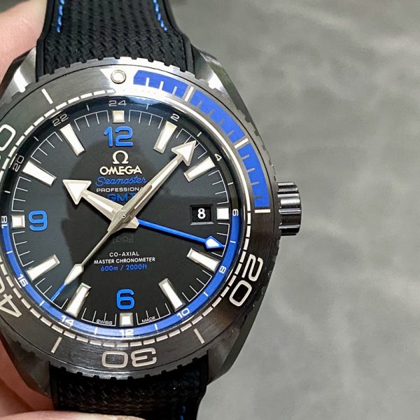 VS Factory Omega Seamaster Planet Ocean 600M GMT “Deep Black” Blue Ceramic (215.92.46.22.01.002) — front product view