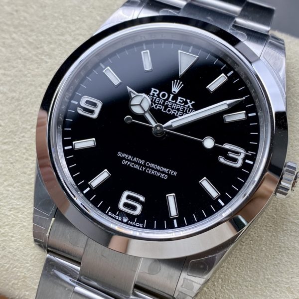 VS Factory Rolex Explorer 36mm Black “3-6-9” Dial Smooth Bezel Oyster Bracelet (124270) — detail view 3