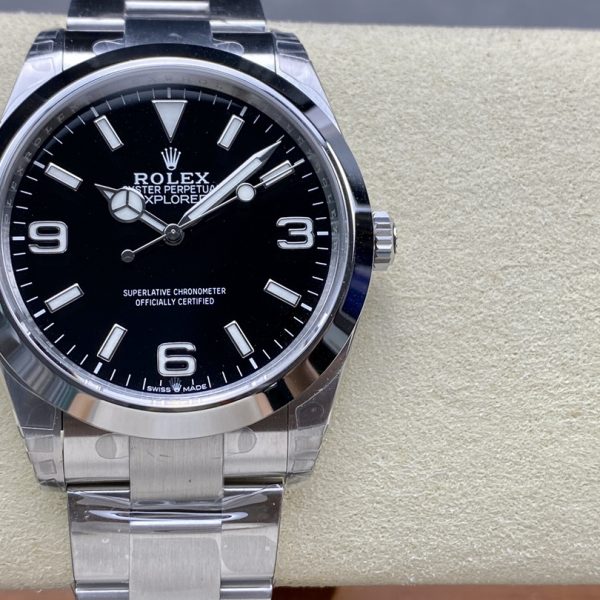 VS Factory Rolex Explorer 36mm Black “3-6-9” Dial Smooth Bezel Oyster Bracelet (124270) — detail view 1