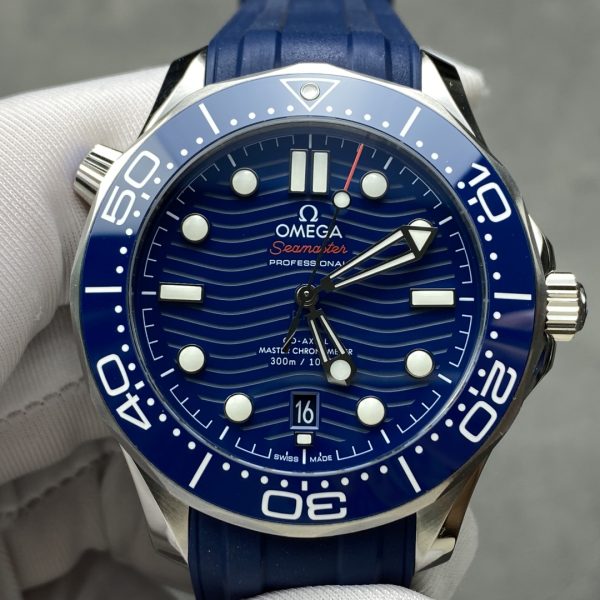VS Factory Omega Seamaster Diver 300M 42mm Blue Wave Dial Blue Ceramic Bezel Blue Rubber Strap… — front product view
