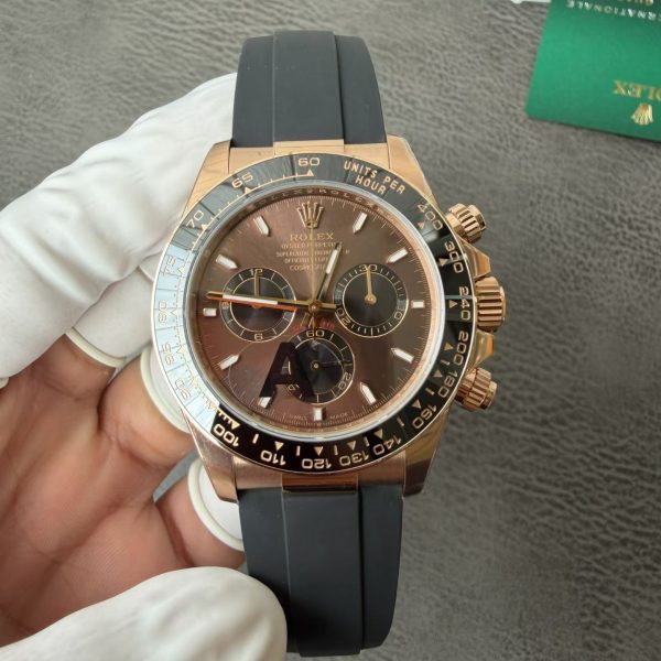 VS Factory Rolex Daytona 40mm Everose Gold Chocolate Dial Rubber Strap (126515LN) — front product view