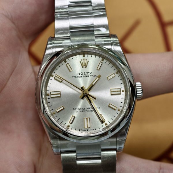 VS Factory Rolex Oyster Perpetual 36 Silver Dial Smooth Bezel Oyster Bracelet (126000) — front product view
