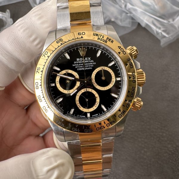 VS Factory Rolex Cosmograph Daytona Two-Tone Yellow Gold Black Dial (126503) — front product view