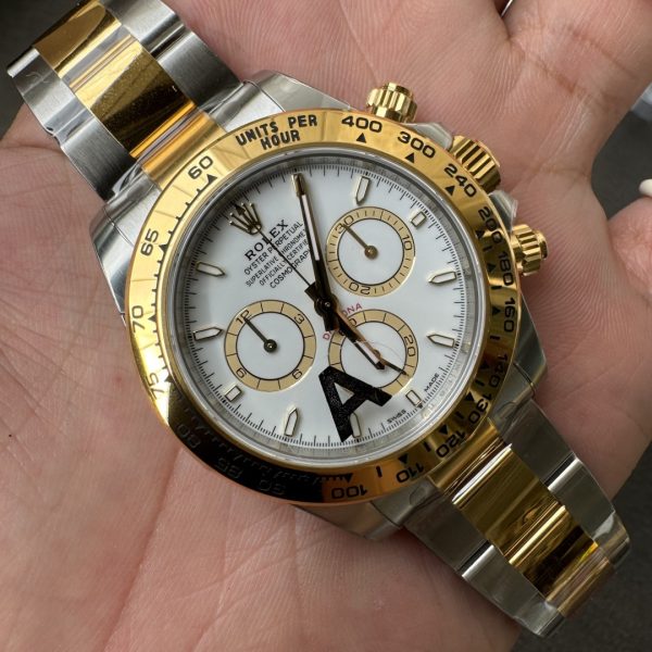 VS Factory Rolex Cosmograph Daytona Two-Tone Yellow Gold White Dial (126503) — detail view 4