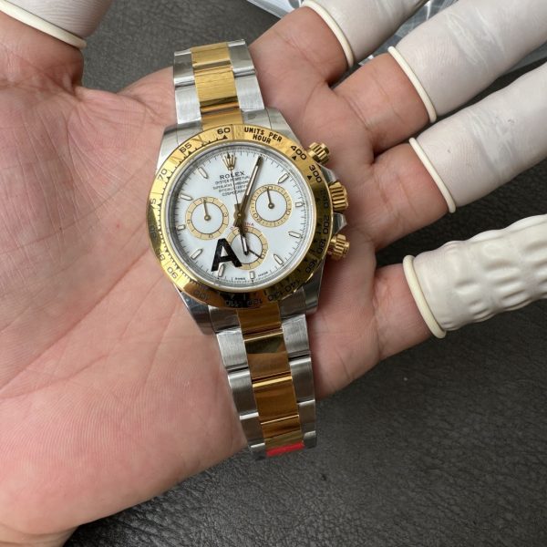 VS Factory Rolex Cosmograph Daytona Two-Tone Yellow Gold White Dial (126503) — detail view 7