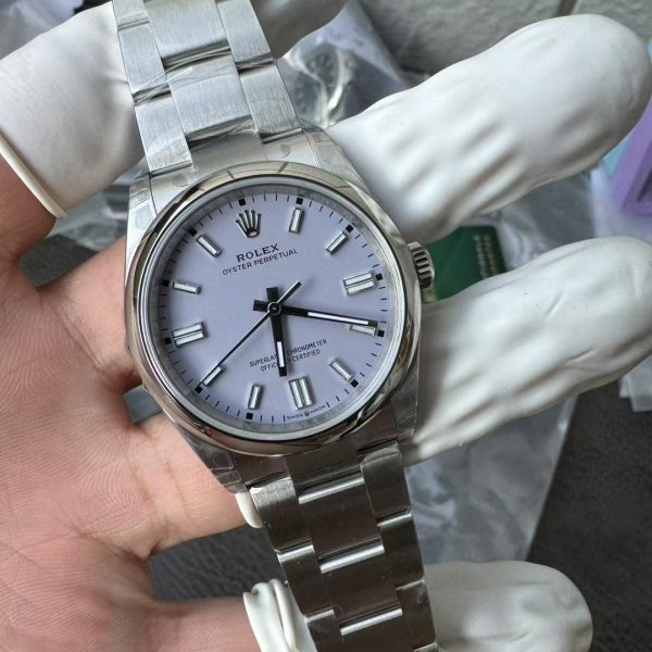 VS Factory Rolex Oyster Perpetual 36mm Lavender / Lilac Dial Smooth Bezel Oyster Bracelet (126000) — detail view 6