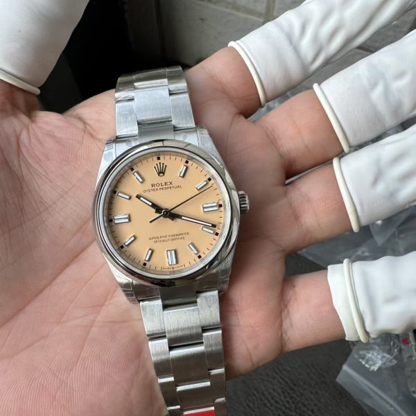 VS Factory Rolex Oyster Perpetual 36mm Candy Pink Lacquer Dial Smooth Bezel Oyster Bracelet (126000) — detail view 3