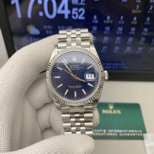 VS Factory Rolex Datejust 36mm Blue Fluted Motif Dial Jubilee Bracelet (126234) — front product view