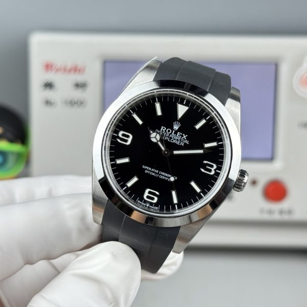 VS Factory Rolex Explorer 40mm Black “3-6-9” Dial Smooth Bezel Oysterflex Strap (224270 Custom) — detail view 6