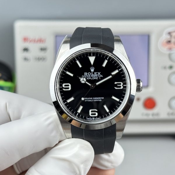 VS Factory Rolex Explorer 40mm Black “3-6-9” Dial Smooth Bezel Oysterflex Strap (224270 Custom) — front product view