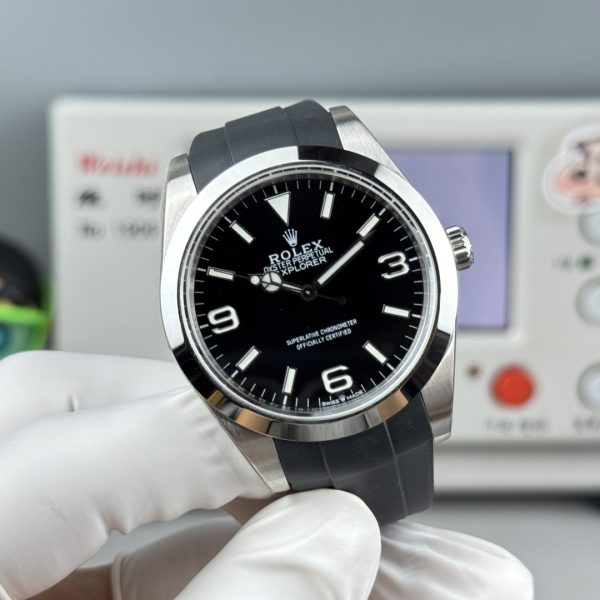 VS Factory Rolex Explorer 40mm Black “3-6-9” Dial Smooth Bezel Oysterflex Strap (224270 Custom) — detail view 3