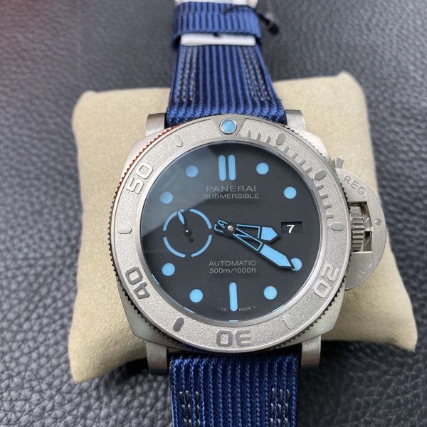 VS Factory Panerai Submersible 47mm Black Dial Blue Luminous Dots, Indexes, and Skeletonized Hands… — front product view