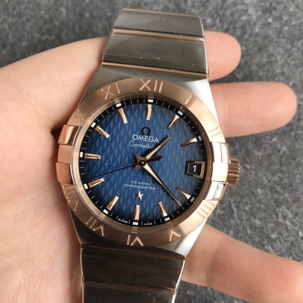 VS Factory Omega Constellation Co-Axial 38mm Two-Tone Blue Pattern Dial (123.20.38.21.03.001) — front product view