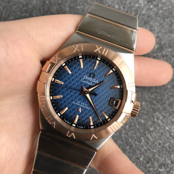 VS Factory Omega Constellation Co-Axial 38mm Two-Tone Blue Pattern Dial (123.20.38.21.03.001) — detail view 3