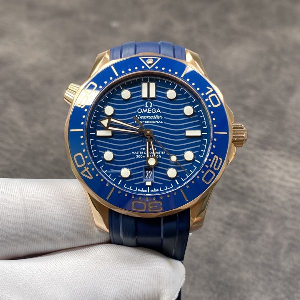 VS Factory Omega Seamaster Diver 300M 42mm 18K Sedna Gold Blue Wave Dial Blue Ceramic Bezel… — front product view
