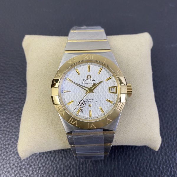 VS Factory Omega Constellation Co-Axial 35mm Two-Tone White Pattern Dial (123.20.35.20.02.006) — front product view