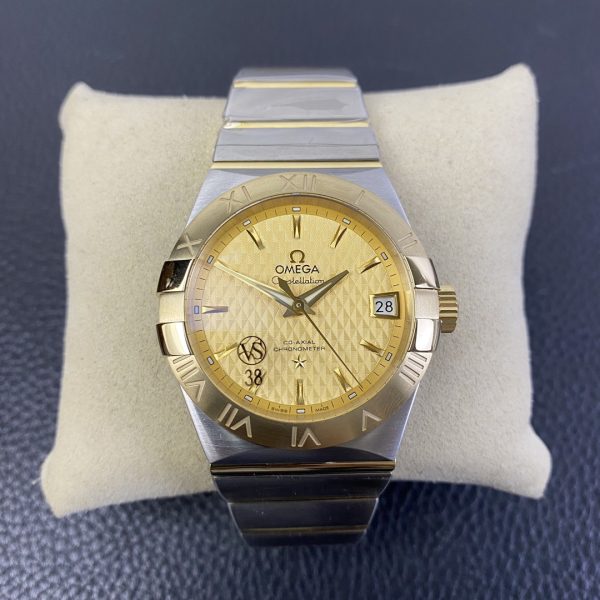 VS Factory Omega Constellation 38mm Two-Tone Yellow Gold Textured Dial (123.20.38.21.08.001) — front product view