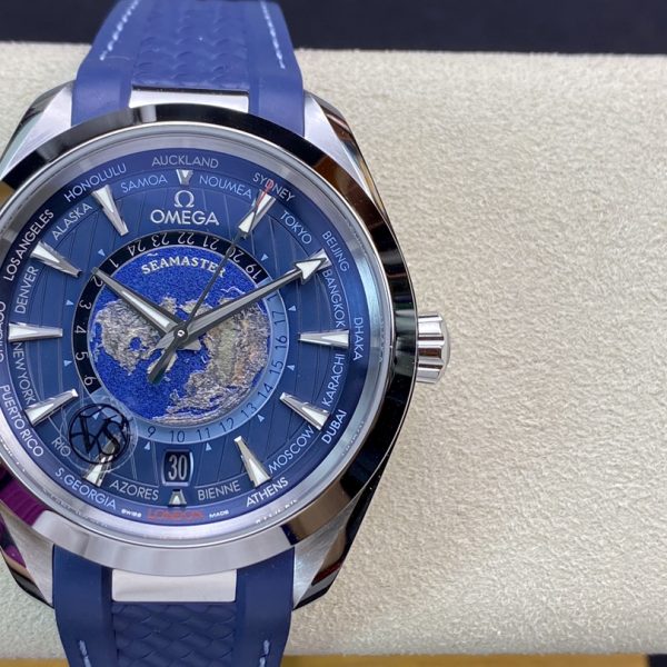 VS Factory Omega Seamaster Aqua Terra Worldtimer 43mm Blue Dial (220.12.43.22.03.001) — front product view