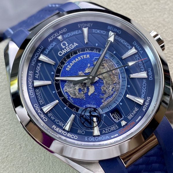 VS Factory Omega Seamaster Aqua Terra Worldtimer 43mm Blue Dial (220.12.43.22.03.001) — detail view 3
