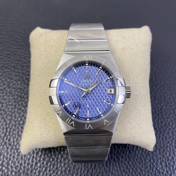 VS Factory Omega Constellation Co-Axial 38mm Blue Textured Dial (123.10.38.21.03.001) — front product view