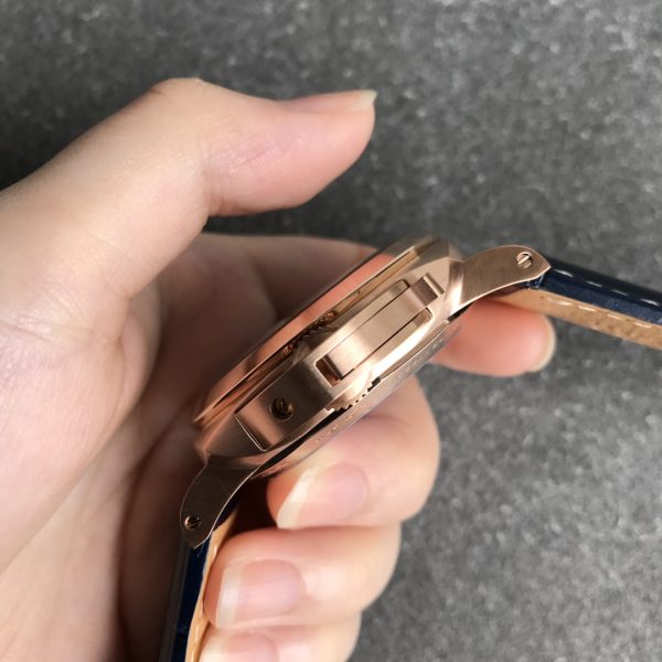 VS Factory Panerai Luminor Marina Blue Dial Blue Leather Strap Goldtech Bezel (PAM01112) — detail view 6