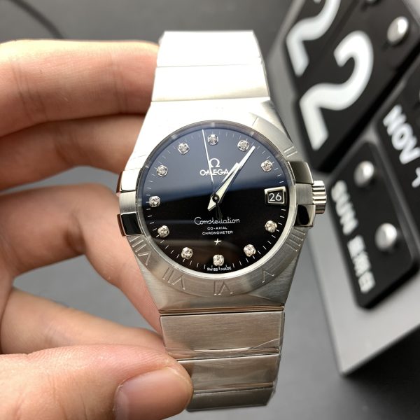 VS Factory Omega Constellation Co-Axial 38mm Black Diamond Dial (123.10.38.21.51.001) — front product view