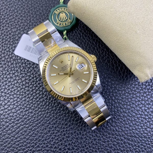 VS Factory Rolex Datejust 41mm Two-Tone Yellow Gold Champagne Sunburst Dial Fluted Bezel Oyster Bracelet… — detail view 6