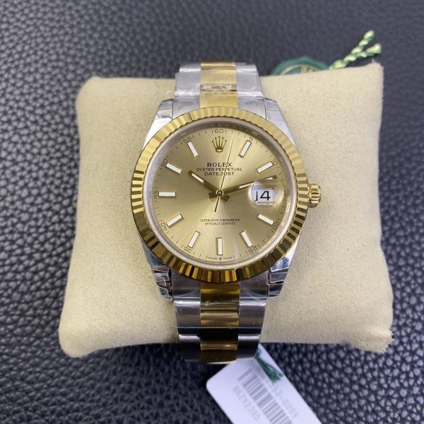 VS Factory Rolex Datejust 41mm Two-Tone Yellow Gold Champagne Sunburst Dial Fluted Bezel Oyster Bracelet… — front product view