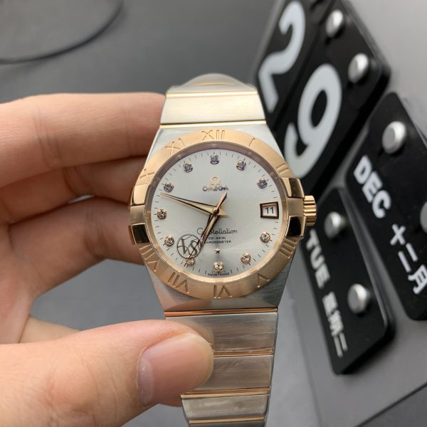 VS Factory Omega Constellation 38mm Two-Tone Rose Gold Diamond Dial (123.20.38.21.52.001) — front product view