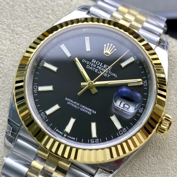 VS Factory Rolex Datejust 41mm Two-Tone Yellow Gold Green Dial Fluted Bezel Jubilee Bracelet (126333) — detail view 2