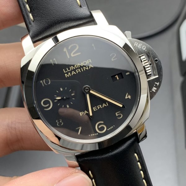 VS Factory Panerai Luminor Marina 1950 Matte Black Dial Luminous Arabic Numerals Black Calfskin Leather… — detail view 2
